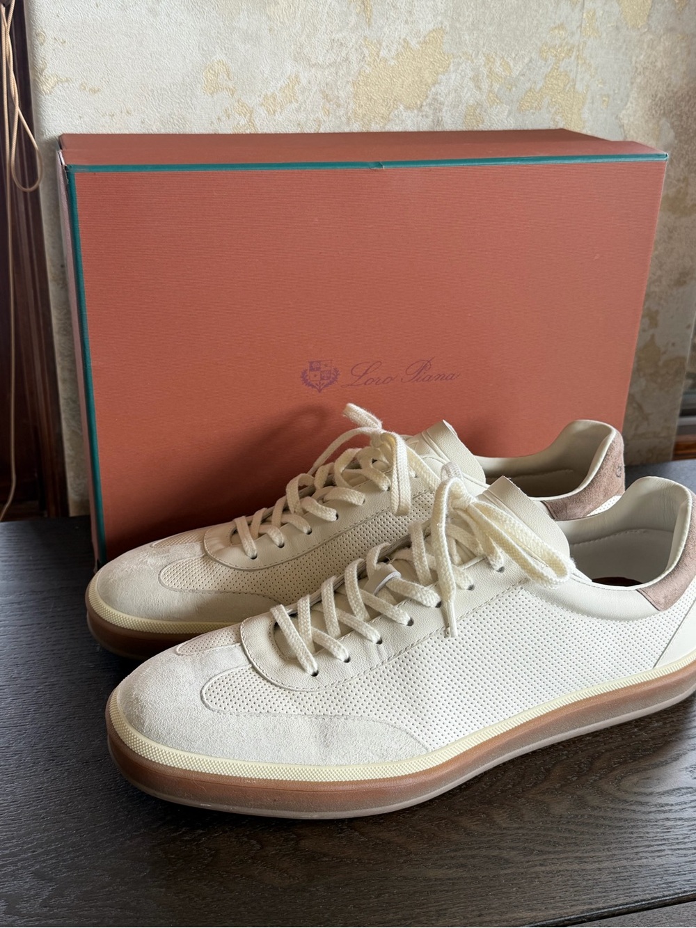 Loro Piana Men’s Cream & Tan Suede-Trim Sneakers